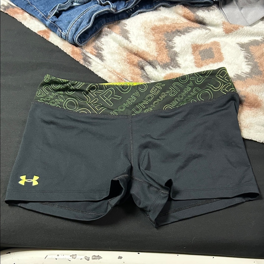 Under Armour Women's Black Shorts with Green Waistband